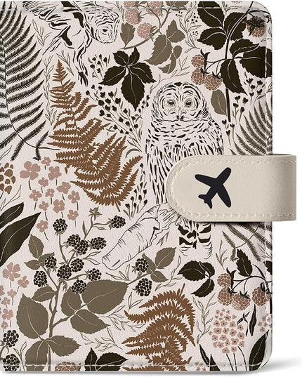 Passport Holder for Travel Essentials, RFID Blocking Leather Cover Wallet with Magnetic Closure, Aesthetic & Cute Passport Book Case for Women and Men - Owl