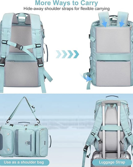 PIJUSHI Carry on Travel Backpack for Women Convertible Duffel Bag Backpack Large Luggage Rucksack Fit 16 Inch Laptop(PE039 Blue)