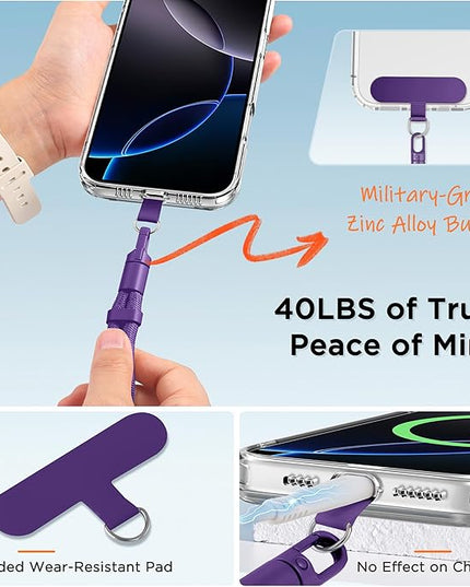 3-in-1 Cell Phone Lanyard 1 Pack + Wrist Strap 1 Pack - Convertible Crossbody Strap with Locking Knob Friendly, Adjustable Neck Lanyard for Gym/Work/Travel Essentials(Purple)