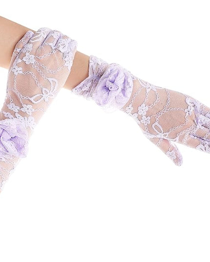 BABEYOND Lace Gloves Women - Floral Opera Gloves Stretchy Elegant Tea Party Accessories for Wedding Prom Evening Party