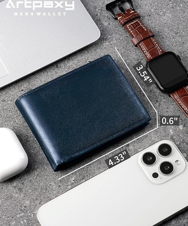 Artpaxy Mens Wallet Bifold Genuine Leather RFID Blocking Wallet for Men with 1 ID Windows 13 Card Holders 2 cash pockets 1 Gift Box