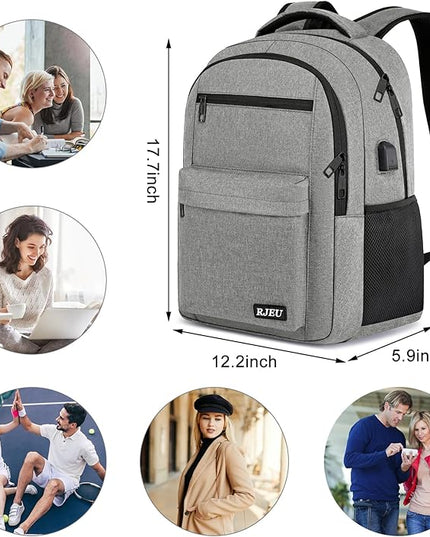 School Backpack for Teen Boys & Girls Students, 15.6 Inch Laptop Backpack with USB Charging Port - College Business Travel Bookbag, Grey
