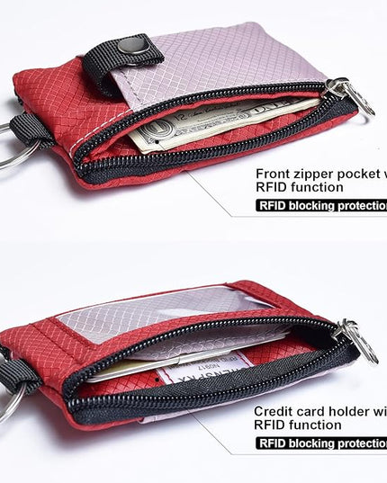 Minimalist RFID Blocking Small Wallet with ID Window,WaterResistant Zip Id Case Wallet with Lanyard Keychain for Cards,Cash,Travel,Women,Men