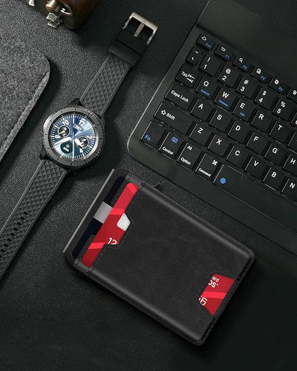 typecase Mens Wallet Card Holder: Pop Up Card Case, Genuine Leather, Smart, RFID Blocking, Slim, Minimalist, Thin, Front Pocket - 9-13 Card Capacitiy | ID Window | Money Clip (Black)