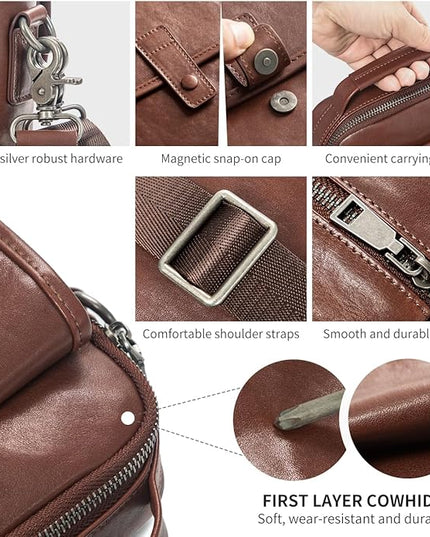 Augus Leather Small Messenger Bag For Men Crossbody Handbag Shoulder Sling Travel Bags for Men Purse Daypack Magnetic Buckle
