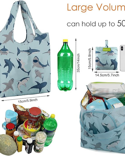 BeeGreen Reusable Grocery Bags for Groceries | Foldable Tote Bags with Handles Reusable Gift 6 Set - Heavy Duty Washable Polyester Travel and Shopping Basket - Bulk Bag for Women Animal Lovers