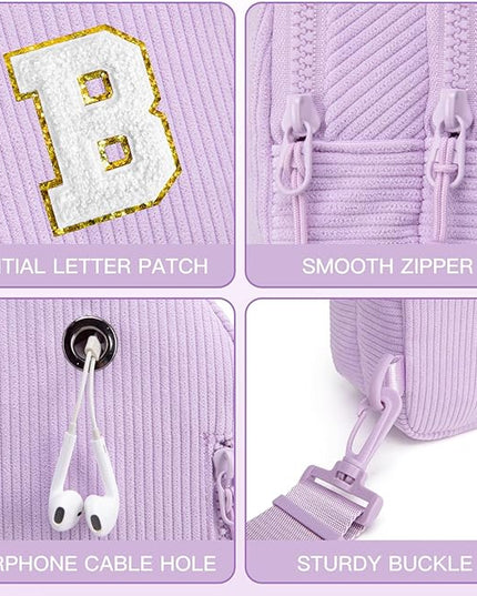Viverte Small Corduroy Sling Bag Initial Crossbody Bag Fanny Pack for Girls Personalized Birthday Gifts for Teen Girls Gifts