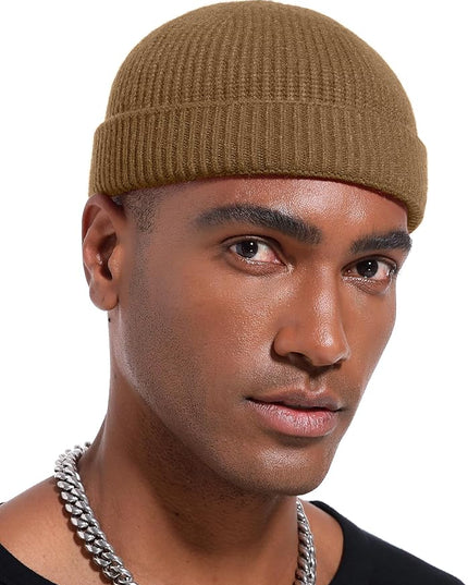 vidsel Thin Wool Fisherman Beanie Hat for Men Women Fall Winter,Short Knit Cuffed Fashion Trawler Skull Cap,Watch Cap