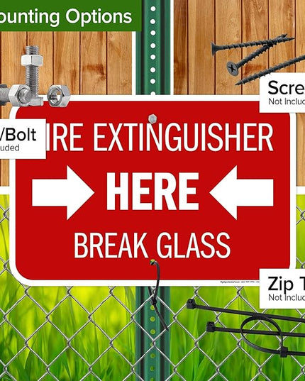 Fire Extinguisher Here Break Glass Sign, 12x18 Inches, Rust Free .063 Aluminum, Fade Resistant, Made in USA by My Sign Center