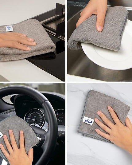 MR.SIGA Microfiber Cleaning Cloth, All-Purpose Microfiber Towels, Streak Free Cleaning Rags, Pack of 12, Grey, Size 32 x 32 cm(12.6 x 12.6 inch)