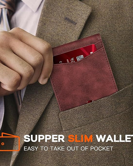 RUNBOX Wallet for Men Slim Leather Bifold RFID Blocking Minimalist Front Pocket Design with Gift Box