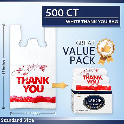 YoYoRain Thank you bags, 500PCS T shirt bags, To Go Bags,Grocery bags, Reusable and Disposable,Perfect for Small Business,Take Out,Retail