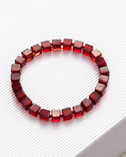 Natural Baltic Amber Bracelet for Women and Men – Stretch Wristband with Polished Cube Beads, Lightweight Unisex Jewelry Gift for Daily and Casual Wear