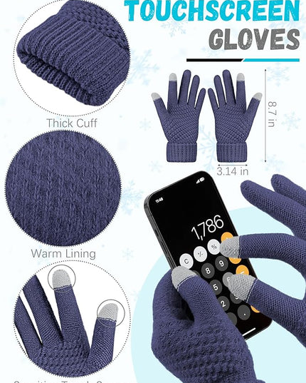 Winter Beanie Hat Scarf Gloves, Warm Fleece Knit Hats Touch Screen Gloves Neck Scarf Set Winter Gifts for Unisex Adult