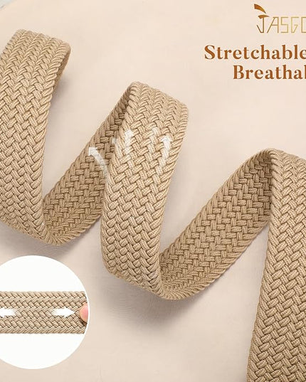 JASGOOD Women Elastic Braided Woven Belt Stretch Canvas Casual Belt 1.4'' for Golf Jeans Pants
