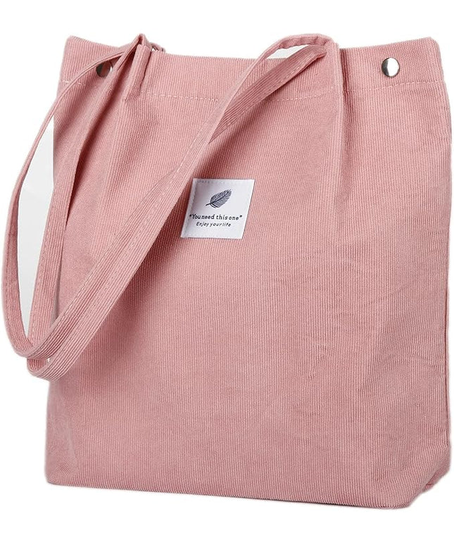 Corduroy Tote Bag Cute Tote Bags for Women Shoulder Bag with Inner Pocket for Work Beach Travel and Shopping Grocery