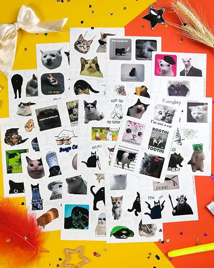 BulbaCraft 100Pcs Cat Meme Stickers - Funny Cat Stickers, Gifts for Women & Men