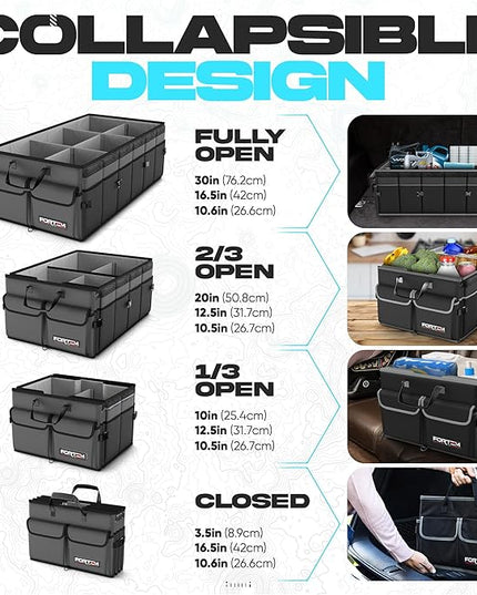 FORTEM Trunk Organizer with Cooler For SUV Car Trunk, Foldable Storage, Car Accessories for Women Men, Collapsible Bag, Perfect Christmas Gifts, 600D Oxford, Non Slip Bottom, Straps, Soft Cover (105L)
