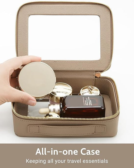 Aveniee Clear Makeup Bag Set (2-Piece Mini & Midi) - Travel Toiletry Organizer for Women, Waterproof Cosmetic Pouch & Car Accessory for Travel Size Toiletries, Taupe