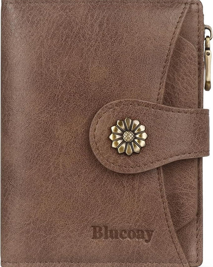 Blucoay Womens Wallet,RFID Blocking Wallet Women Soft Leather Bifold Wallets For Women Card Holder With Removable ID Window greybrown