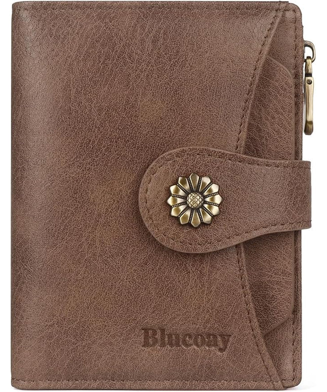 Blucoay Womens Wallet,RFID Blocking Wallet Women Soft Leather Bifold Wallets For Women Card Holder With Removable ID Window greybrown