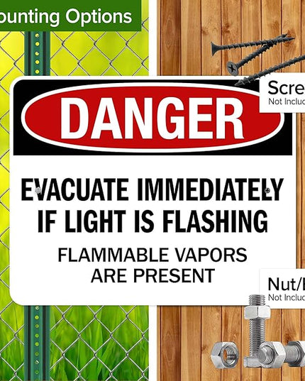 Danger Evacuate Immediately If Light is Flashing Flammable Vapors are Present Sign, 24x30 Inches, Rust Free .063 Aluminum, Fade Resistant, Made in USA by My Sign Center