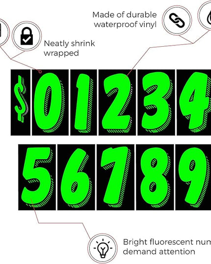 EZ Line Vinyl Decals for Cars Chartreuse Large Number Stickers 11 Dozen Windshield Numbers Pro Pack Dealer Supplies