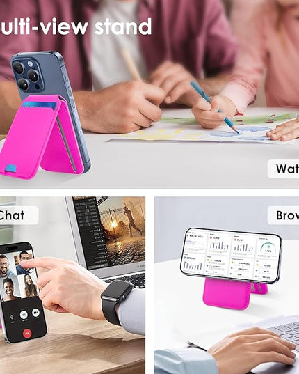 CreaDream Wallet for Magsafe, Magnetic Card Holder with RFID for iPhone 17/16/15/14/13/12 Series, Adjustable Phone Stand with 5 Card Holder, Hot Pink