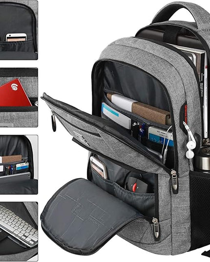 17 Inch Laptop Backpack, Business Anti Theft Slim Durable Laptops Backpack with USB Charging Port, Water Resistant College Computer Bag Gifts for Men & Women Fits 15.6 Inch Notebook-Grey