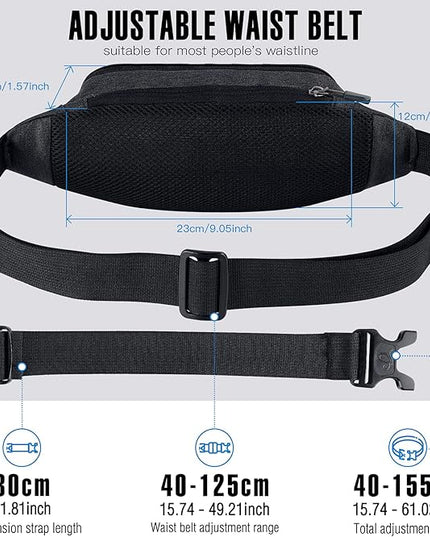 WATERFLY Fanny Pack Waist Bag: Small Hip Pouch Bum Bag Fannie Pack Phanny Fannypack Waistpack Bumbag Beltbag Sport Slim Fashionable for Jogging Hiking Hiker Woman Man