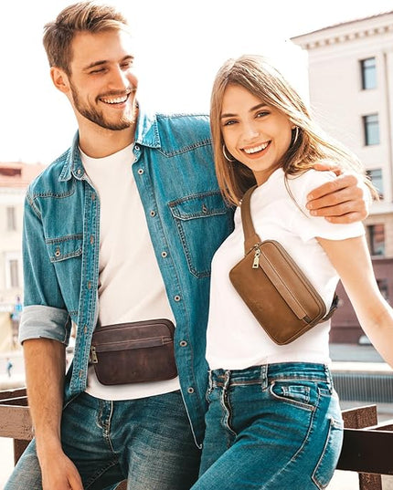S-ZONE Fanny Packs for Women Genuine Leather RFID Blocking Crossbody Bags Purses Sling Waist Chest Bag Gifts Travel Running Adjustable Strap Men