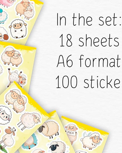 100Pcs Sheep Stickers for Scrapbooking - Sheep Gifts, Party Supplies - Lamb & Farm Animal Stickers - Gift for Women & Men