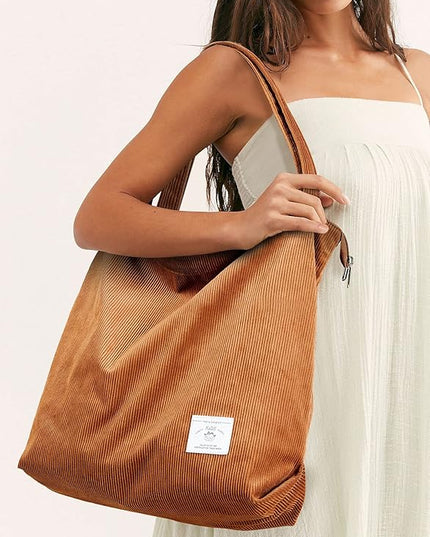 KALIDI Women Corduroy Tote Bag Zipper Casual Tote's Handbag Big Capacity Shoulder Bag with Pockets