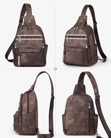 FADEON Large Sling Bag for Women, Leather Crossbody Purse Designer Anti Theft Sling Backpack, RFID Fanny Packs for Travel