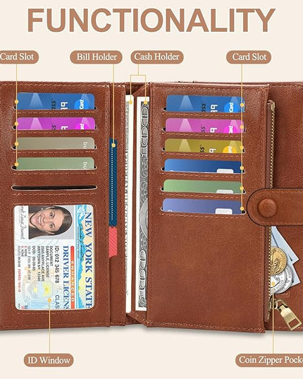 BKNOOU RFID Passport Holder Travel Wallet for Women/Men, Compact Travel Passport Wallet with Card Holders SIM Slots,Zippered Coin Pocket and Cash Slot, PU Leather Passport Holder for Travel Essentials