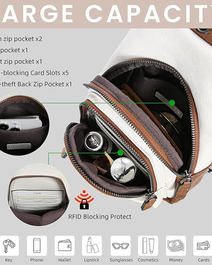 HESHE Sling Bag for Women Anti Theft Small Crossbody Bags Leather Fanny Pack Cross Body Purse for Travel