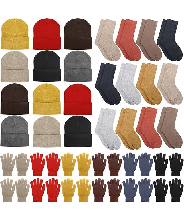 Hillban Winter Beanie Hat Gloves Set with Warm Socks Bulk, Homeless Knitted Beanie Cap Thick Thermal Winter Gloves Socks Pack