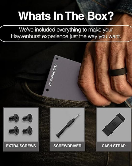 Hayvenhurst Wallet For Men - Reinvented Design Men's Wallet - Slim, Minimalistic & Seamless, Blocks RFID Scanners with a Cash Strap (Gunmetal)