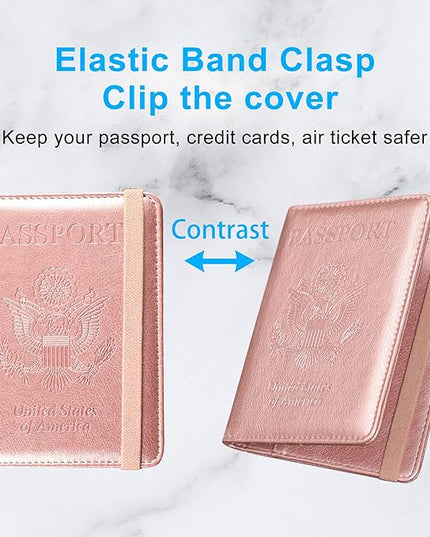 ACdream Passport and Vaccine Card Holder Combo, Cover Case with CDC Vaccination Card Slot, Leather Travel Documents Organizer Protector, with RFID Blocking, for Women and Men, AA-Rose Gold, Compact