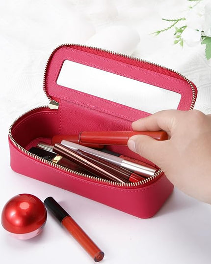 Aveniee Clear Makeup Brush Bag, Slim Brush Holder Cosmetic Case, Small Travel Toiletry Bag for Women, Thin Make up Bags with Dual Zipper, Cute Travel Essentials Srorage Bag,Hotpink
