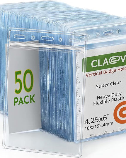 Claev Fast Seal Vertical 4x6 Passport & Card Holders (4x6 Extra Large (XXL), 50 Pack), Clear Waterproof ID Plastic Name Card Badge Holders for Travel, Conferences, Conventions