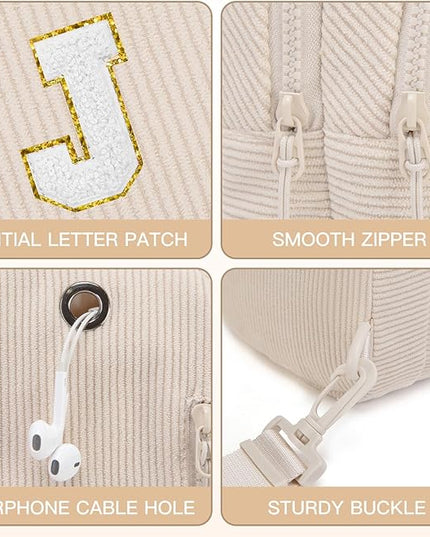 Viverte Small Corduroy Sling Bag Initial Crossbody Bag Fanny Pack for Girls Personalized Birthday Gifts for Teen Girls Gifts