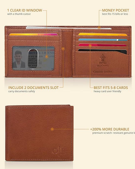 Oak Leathers Slim Leather Wallet for Men - RFID Wallets Credit Card Holder Ultra Thin Gift for Mens, Front Pocket Minimalist Design
