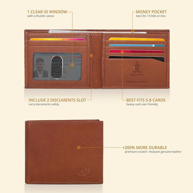Oak Leathers Slim Leather Wallet for Men - RFID Wallets Credit Card Holder Ultra Thin Gift for Mens, Front Pocket Minimalist Design