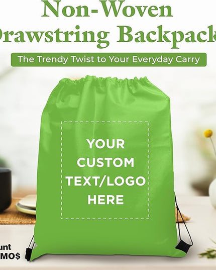 DISCOUNT PROMOS Custom Non-Woven Drawstring Backpacks Set of 10/50/100, Personalized Bulk Pack