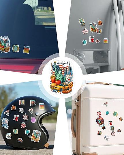 100 PCS New York Stickers Pack NYC Travel Vinyl Waterproof Sticker for Teens Adults Aesthetic Decal Decorative Funny Graphic Car Decals Water Bottle Helmet Phone Birthday Gifts for Men Women 9 Sheets
