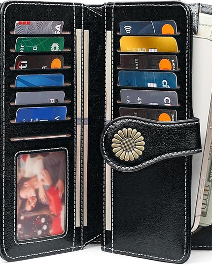 SENDEFN Wallets for Women Leather Credit Card Holder with RFID Blocking Large Capacity Wristlet | with RFID Blocking, Large Capacity, Wristlet, with RFID Blocking, Large Capacity, Wristlet