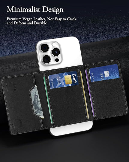 TopMade for MagSafe Wallet, Strongest Magnetic Card Holder for iPhone 17/16/15/14/13/12 Series, Minimalist Leather Trifold Magnetic Wallet for Phone Case, 9 Cards Holder, RFID Blocking, Black