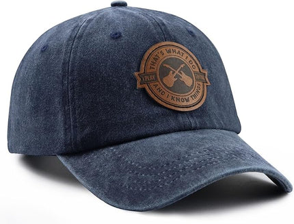 That's What I Do I Play Guitar and I Know Things Hats for Men Women, Adjustable Guitar Decor Leather Patch Baseball Cap