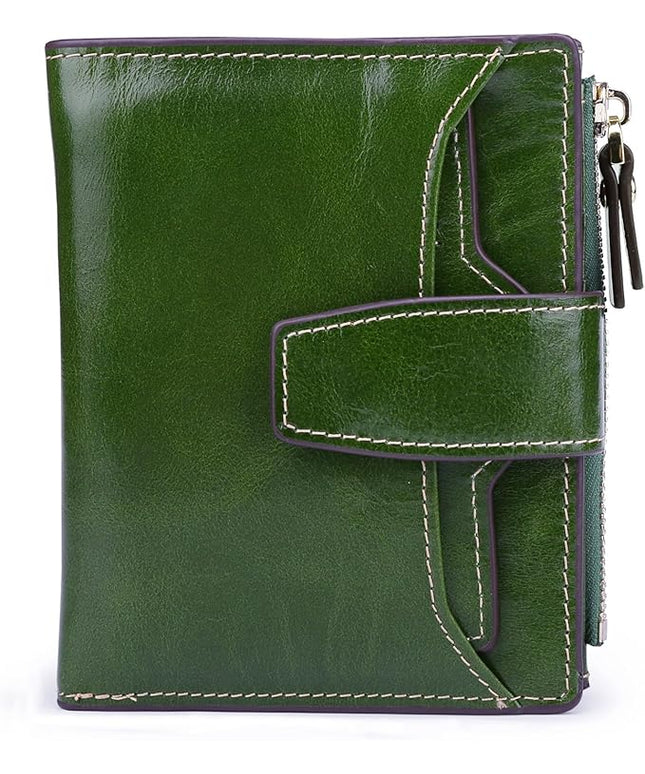AINIMOER Women's RFID Blocking Leather Small Compact Bi-fold Zipper Pocket Wallet Card Case Purse with id Window